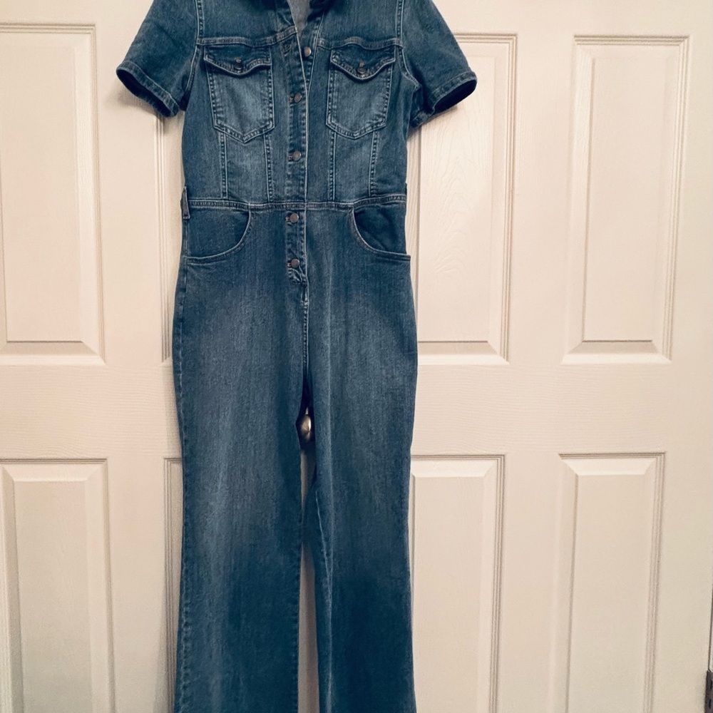 Avec Les Filles Denim Short Sleeve Jumpsuit